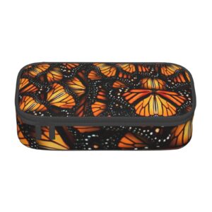 heaps of orange monarch butterflies print pencil case large capacity pencil pouch big pen case pen bag office pencil bag makeup bag