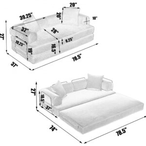 Lin-Utrend 78.5" Loveseat Sofa Fold-Out Sofa Bed,Modern Modular Futon Floor Couch&King Size Bed Mattress with 2 Pillow,DIY Combination Convertible Sleeper Sofa Bed for Living Room Apartment (Gray)