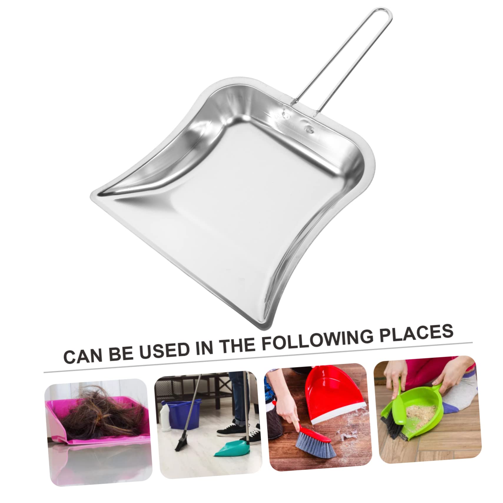 Amosfun Desktop Dustpan Small Steel Dustpan Indoor Portable Crobars Keyboard Cleaning Pan Industrial Dust Pan Hand Scrubber Artificial Scrubbing Brush Trash Sweeping Stainless Steel Silver