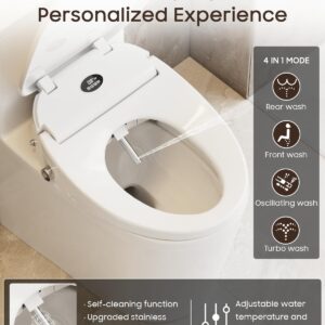 Electronic Elongated Bidet Toilet Seat: GREENEVER Smart Bidet Warm Water Rear and Front Wash Warm Air Dryer & LED Light, Multiple Spray Modes Wireless Remote Seat Sensor, Bidet Attachment for Toilet