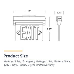 LEDONE Green Exit Light, LED Emergency Exit Light with Battery Backup, Clear Face, 120-347Vac, Canopy Included, Green Letter Exit Sign, UL 924 Title 20, 1PK