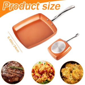 XJKLBYQ Square Frying Pan 9.5'' Square Skillet Non Stick Induction Frying Pan with Stainless Steel Handle Cooking Pan Dishwasher and Oven Safe for Quickly Even Heating, Square Frying Pan