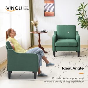 VINGLI Accent Chairs Set of 2 Living Room Chairs Dark Green Reading Chair for Bedroom Scooped Arm Chair Mid Century Modern Accent Chairs Upholstered Comfy Chair for Apartment, Waiting Room