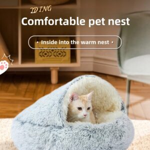 Lapcatz Nest Bed, Lapcatz Bed, Lap Catz Nest Bed, Semi Enclosed Pet Nest, Covered Warm Cat Bed, Cat Beds for Indoor Cats Cave and Calming Dog Beds, Removable Washable Non Slip Bottom (Gray, 23.6in)