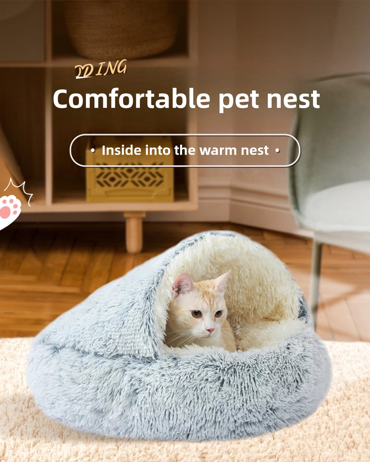 Lapcatz Nest Bed, Lapcatz Bed, Lap Catz Nest Bed, Semi Enclosed Pet Nest, Covered Warm Cat Bed, Cat Beds for Indoor Cats Cave and Calming Dog Beds, Removable Washable Non Slip Bottom (Gray, 23.6in)