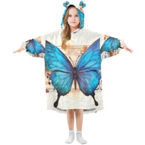 jihqo blue butterfly wings wearable blankets for kids sherpa hoodie blanket for boys girls oversized hooded sweatshirt, m