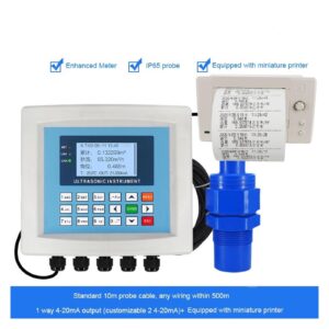 Integrated Open Channel Ultrasonic Flow Meter, Flume Farmland Irrigation Sewage Flow Meter 4-20mA with 10m Cable - Long Lasting(with Micro Printer)