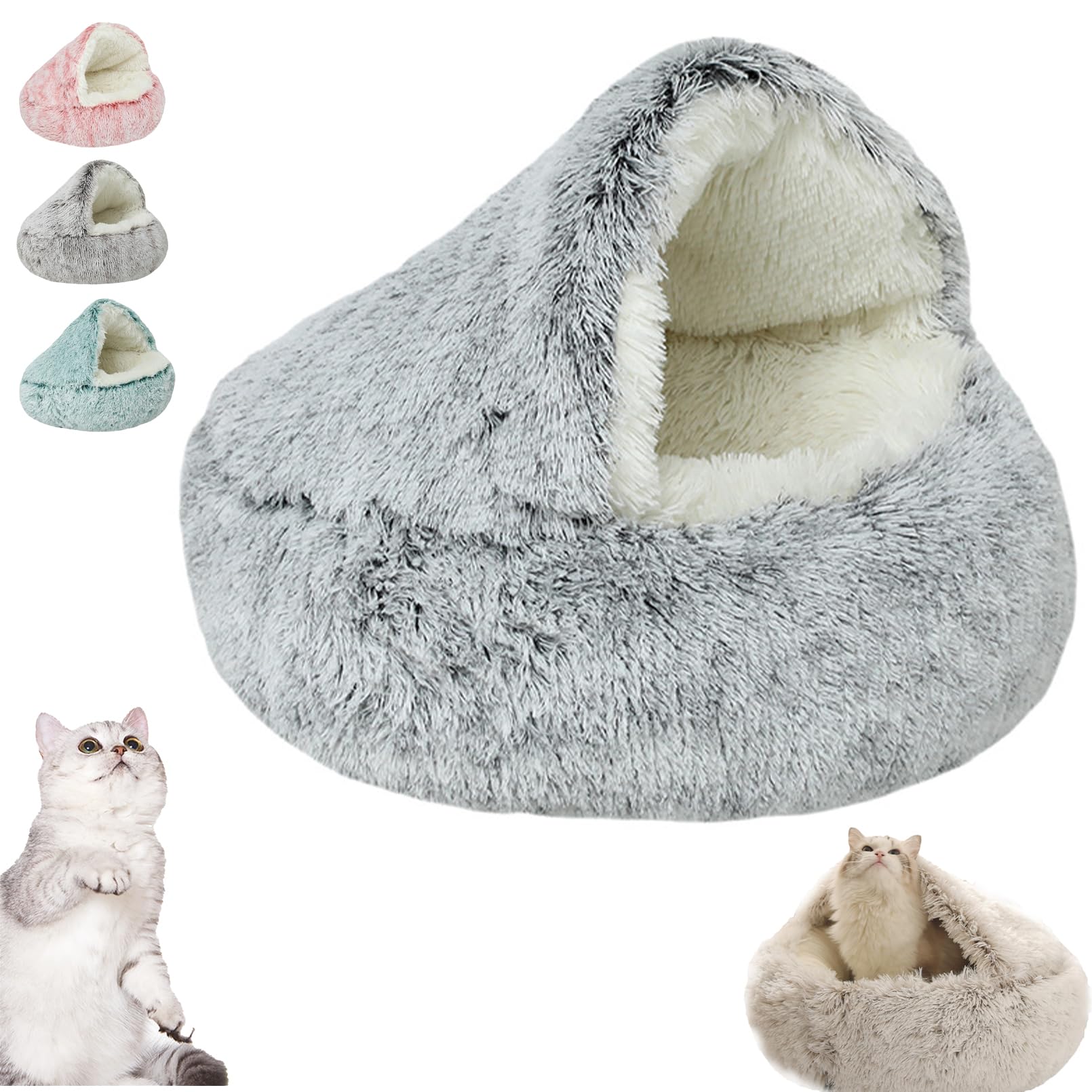 Lapcatz Nest Bed, Lapcatz Bed, Lap Catz Nest Bed, Semi Enclosed Pet Nest, Covered Warm Cat Bed, Cat Beds for Indoor Cats Cave and Calming Dog Beds, Removable Washable Non Slip Bottom (Gray, 23.6in)