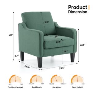 VINGLI Accent Chairs Set of 2 Living Room Chairs Dark Green Reading Chair for Bedroom Scooped Arm Chair Mid Century Modern Accent Chairs Upholstered Comfy Chair for Apartment, Waiting Room