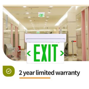 LEDONE Green Exit Light, LED Emergency Exit Light with Battery Backup, Clear Face, 120-347Vac, Canopy Included, Green Letter Exit Sign, UL 924 Title 20, 1PK