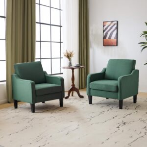 VINGLI Accent Chairs Set of 2 Living Room Chairs Dark Green Reading Chair for Bedroom Scooped Arm Chair Mid Century Modern Accent Chairs Upholstered Comfy Chair for Apartment, Waiting Room