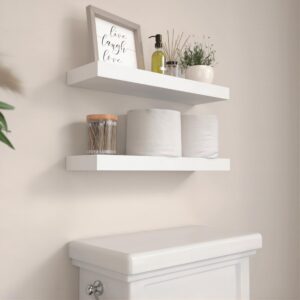 Boswillon 14.9 in White Floating Shelves Set of 2, Wall Mounted Small Shelves, Modern Hanging Shelf for Wall Decor, Display Wall Storage Shelves for Living Room, Bedroom, Bathroom, Kitchen - White