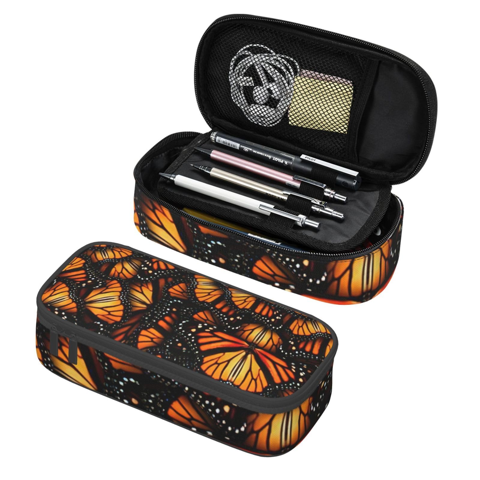 Heaps Of Orange Monarch Butterflies Print Pencil Case Large Capacity Pencil Pouch Big Pen Case Pen Bag Office Pencil Bag Makeup Bag