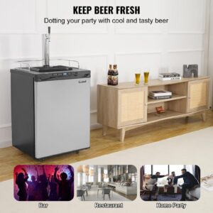 VEVOR Beer Kegerator, Single Tap Draft Beer Dispenser, Full Size Keg Refrigerator With Shelf, CO2 Tank(No Gas), Drip Tray & Rail, 23°F- 82.4°F Temperature Control, 162L, Silver