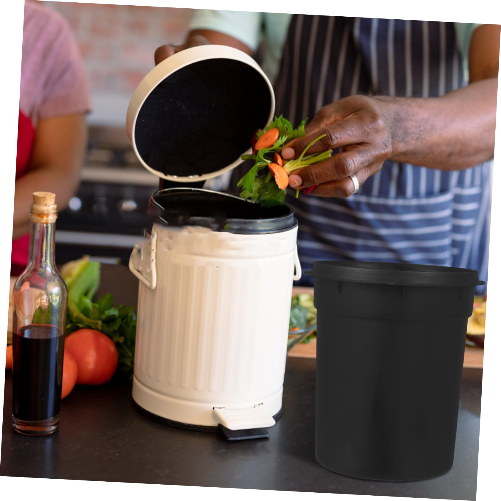 WHAMVOX Garbage Can Round Trash Can Kitchens Trash Can Round Trash Bin Wastebasket Liner Bucket Trash Bin Inner Trash Can Insert Replacement Bathroom Garbage Bin Bucket Saver Black Abs