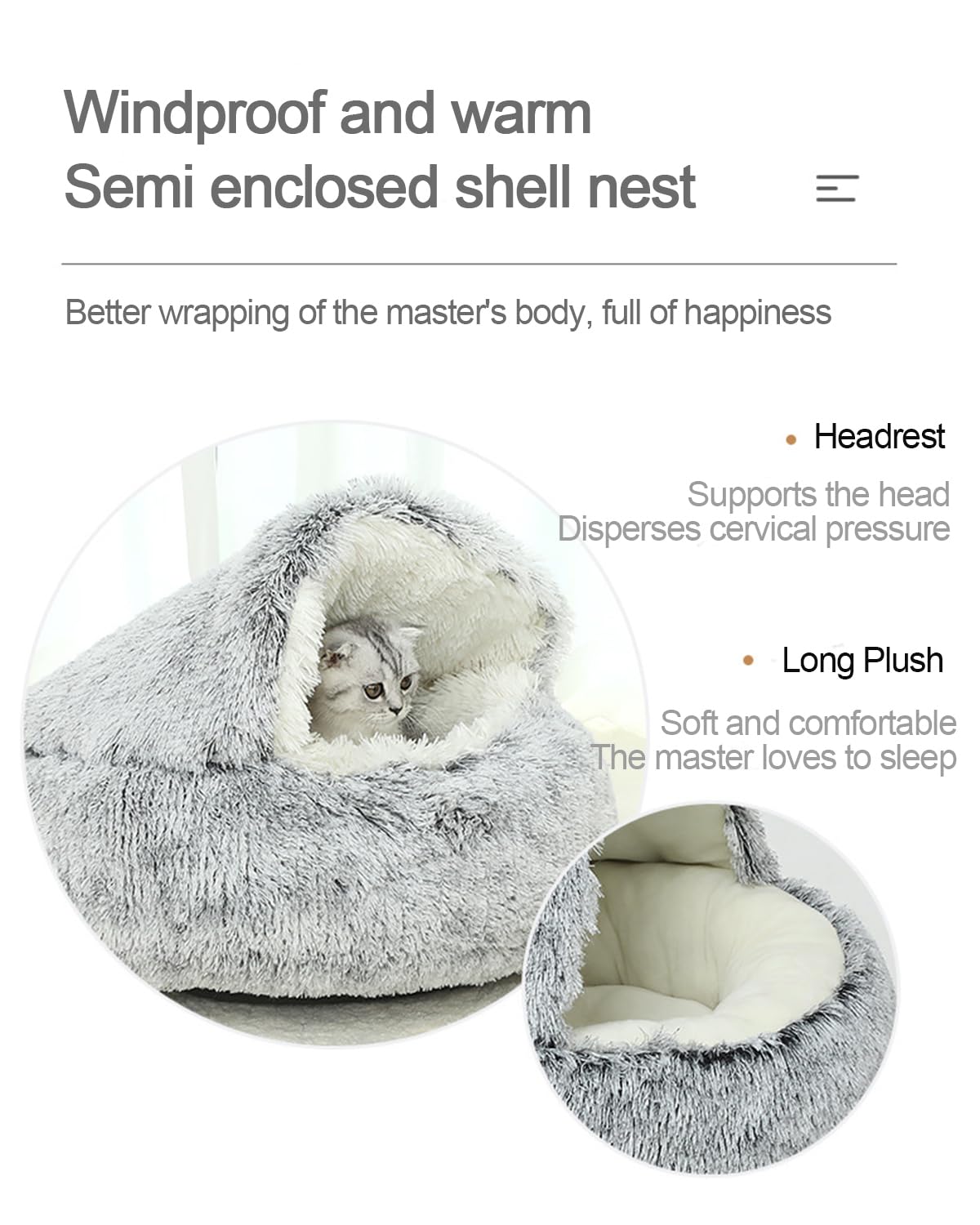 Lapcatz Nest Bed, Lapcatz Bed, Lap Catz Nest Bed, Semi Enclosed Pet Nest, Covered Warm Cat Bed, Cat Beds for Indoor Cats Cave and Calming Dog Beds, Removable Washable Non Slip Bottom (Gray, 23.6in)