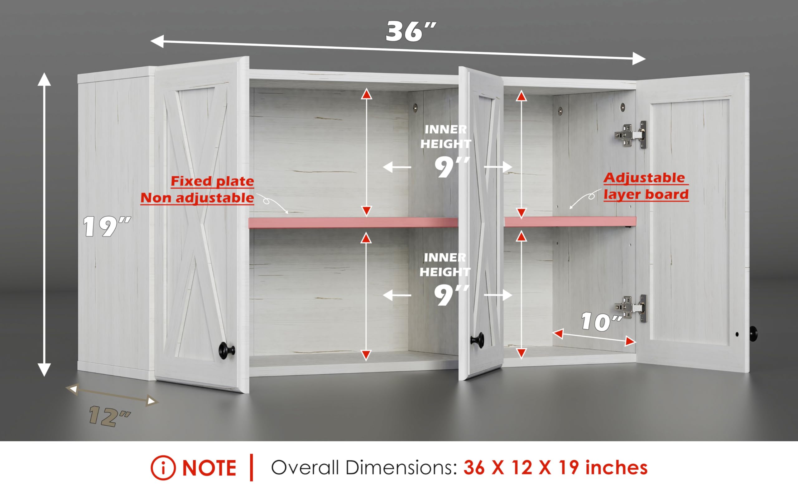 FIMELLO Wall Cabinet, Farmhouse Wall Mounted Cabinets for Kitchen Garage Laundry Storage, Medicine Cabinet with 3 Door and Shelves, White