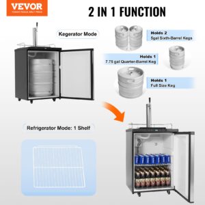 VEVOR Beer Kegerator, Single Tap Draft Beer Dispenser, Full Size Keg Refrigerator With Shelf, CO2 Tank(No Gas), Drip Tray & Rail, 23°F- 82.4°F Temperature Control, 162L, Silver