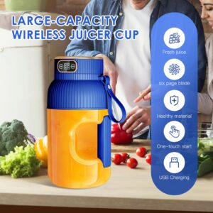 Portable Juicer Blender, Multifunctional Portable Juicer Cup with Digital Display, 40 Oz BPA Free Smoothie Blender Cup To Go, USB Rechargeable Electric Blender for Kitchen/Home/Travel - Blue