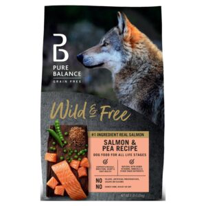 trase a wild & free salmon & pea recipe dry dog food for dogs of all life stages, grain-free formula, supports muscle digestion heart, 4 lbs