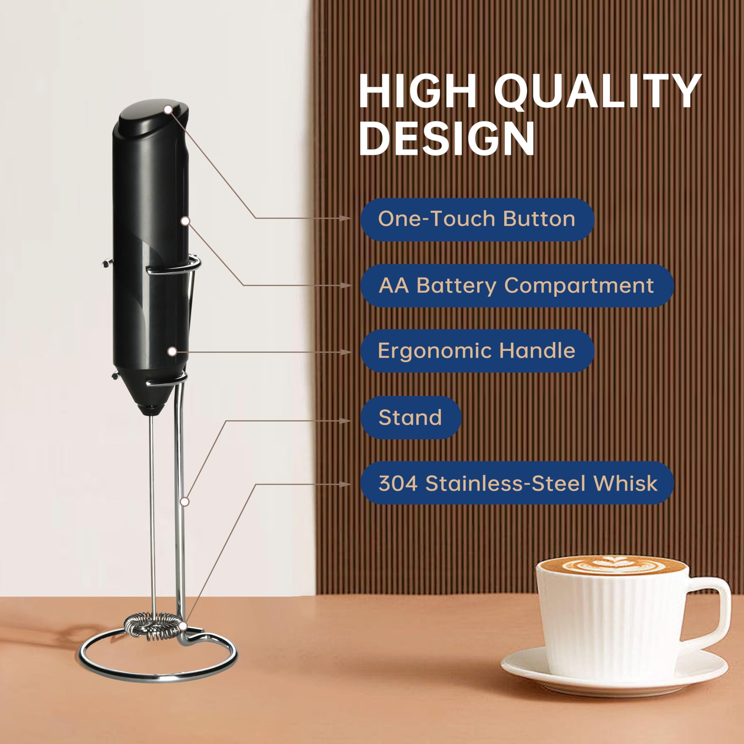 YSSOA Electric Milk Frother Handheld with Stainless Steel Stand Battery Operated Whisk Drink Mixer for Coffee, Frappe, Latte, Hot Chocolate, Matcha, Mini Hand Blender 2024 Version