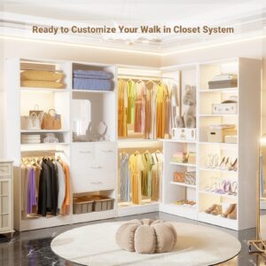 Unikito Corner Closet System, 36 Inch Large Freestanding Closet Organizer System with 2 Hanging Rods and Storage Shelves, Sturdy Walk in Closet Tower, 36" W x 36" D x 80" H, White