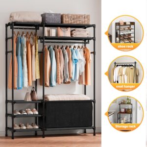 Raybee Clothes Rack, Clothing Racks for Hanging Clothes with Large Storage Bag, Garment Rack for Bedroom, Entryway and Walk-in closet, 16.2" D x 42" W x 67.5" H, Black