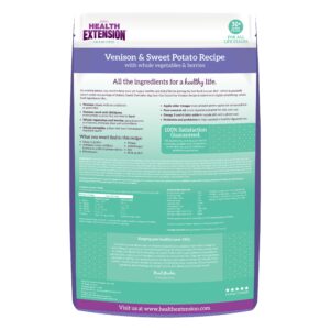 Health Extension Grain Free Venison & Sweet Potato Dry Dog Food (4 lb / 1.81 kg) - Lean Protein Formula for Dogs with Poultry Allergies & Sensitive Stomachs