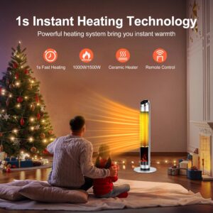 38" Space Heater for Large Room, 1500W Electric Fireplace Heaters Indoor Use with Thermostat, 500 sq ft Ceramic Heater for Bedroom, 80° Oscillating Tower Heater Fan with Remote & 24H Timer Silver