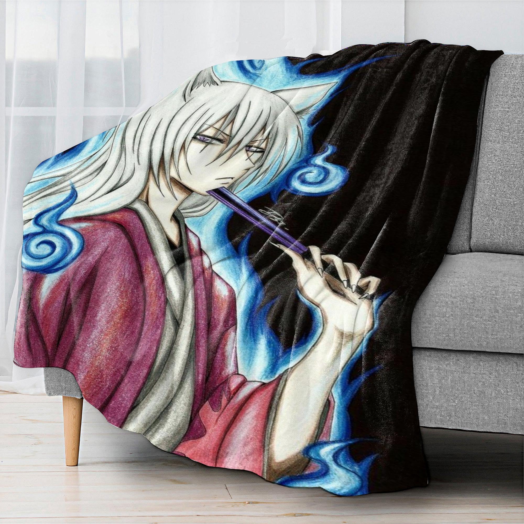 Lmuwecno Mysterious Fox Japanese Blanket, Anime Fox Throw Blanket Japanese Sofa Blanket Super Soft Warm Lightweight Throw Blanket (2,L60in x W50in (152x127cm))