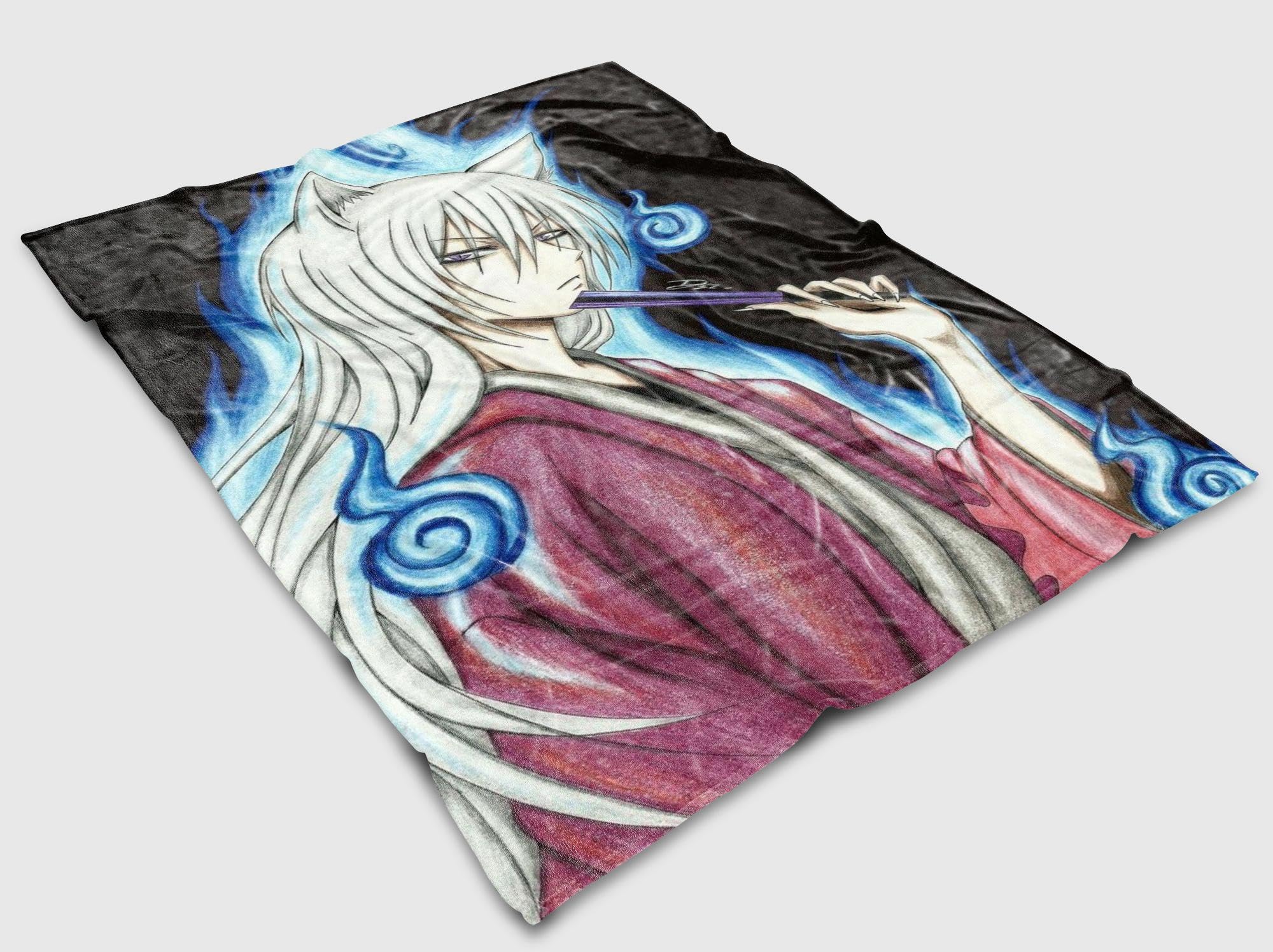 Lmuwecno Mysterious Fox Japanese Blanket, Anime Fox Throw Blanket Japanese Sofa Blanket Super Soft Warm Lightweight Throw Blanket (2,L60in x W50in (152x127cm))