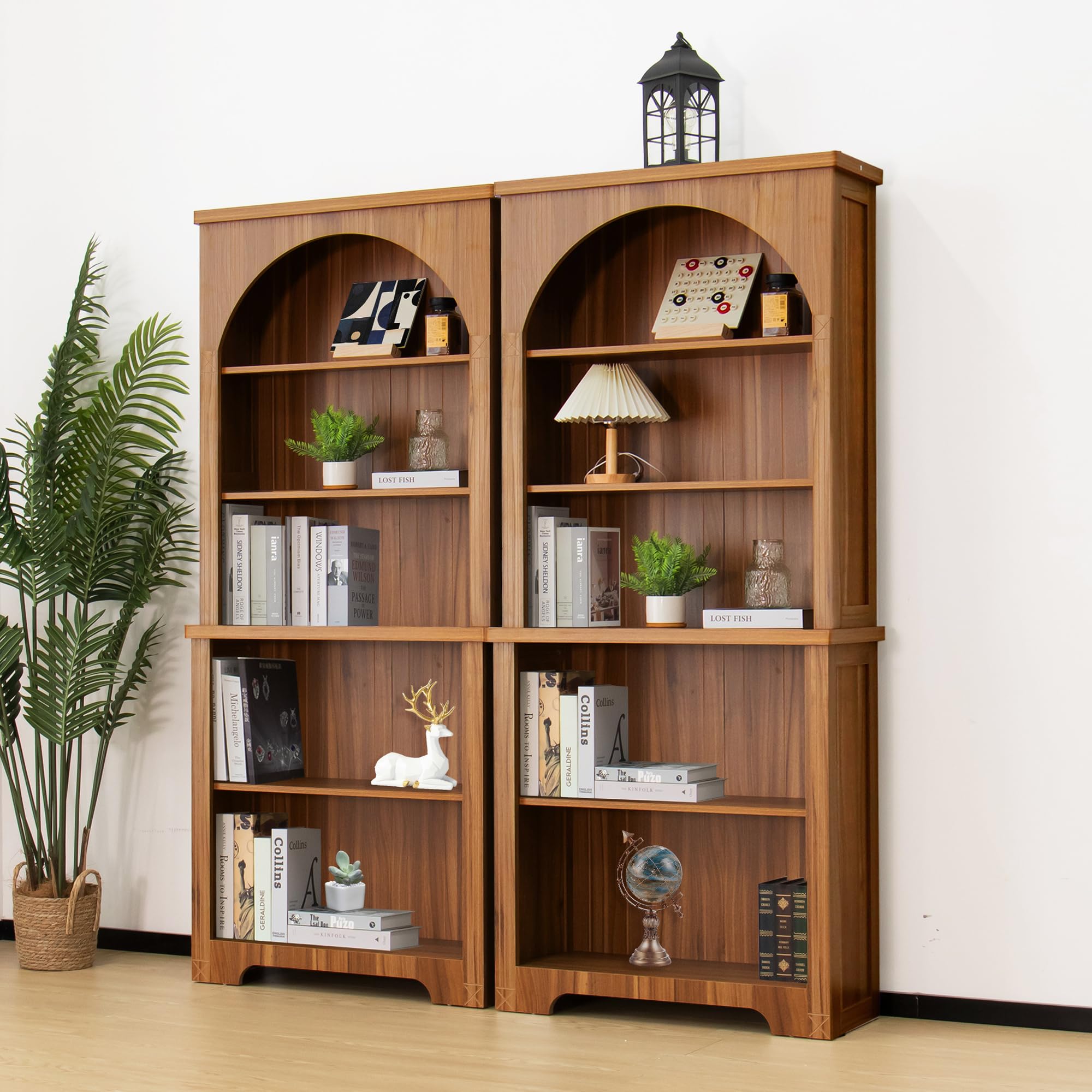 Janmer Home 71" Tall Narrow Bookshelf, Modern 5-Tier Arched Bookshelf, Arched Narrow Bookcase with Open Display Storage Shelf for Office, Living Room (Walnut, 71inch 1pcs)