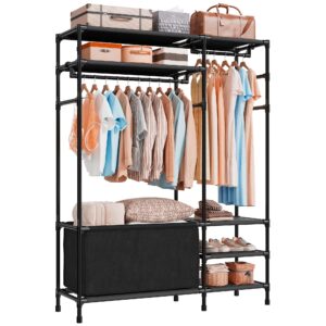 Raybee Clothes Rack, Clothing Racks for Hanging Clothes with Large Storage Bag, Garment Rack for Bedroom, Entryway and Walk-in closet, 16.2" D x 42" W x 67.5" H, Black