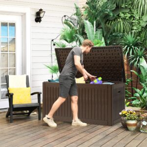 YITAHOME 260 Gallon Double-Wall Deck Box with Divider & Side Handles, Outdoor Large Storage for Patio Furniture Cushions, Garden Pool Accessories, Water Resistant & Lockable