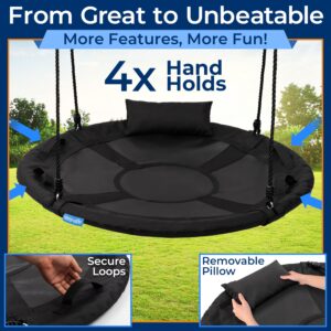 SereneLife 40" Saucer Swing - Outdoor Swing Set with Universal Hanging Kit, Swinging Seat Spinner with Pillow & Carry Bag, Weatherproof, Water-Resistant, Supports Up to 700 lbs, Black