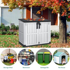 YITAHOME Light Gray Resin Tool Shed, 36 Cu Ft Waterproof Outdoor Horizontal Storage, Weather-Resistant Utility Shed with Air Vent for Trash and Lockable Doors, Garden Tools