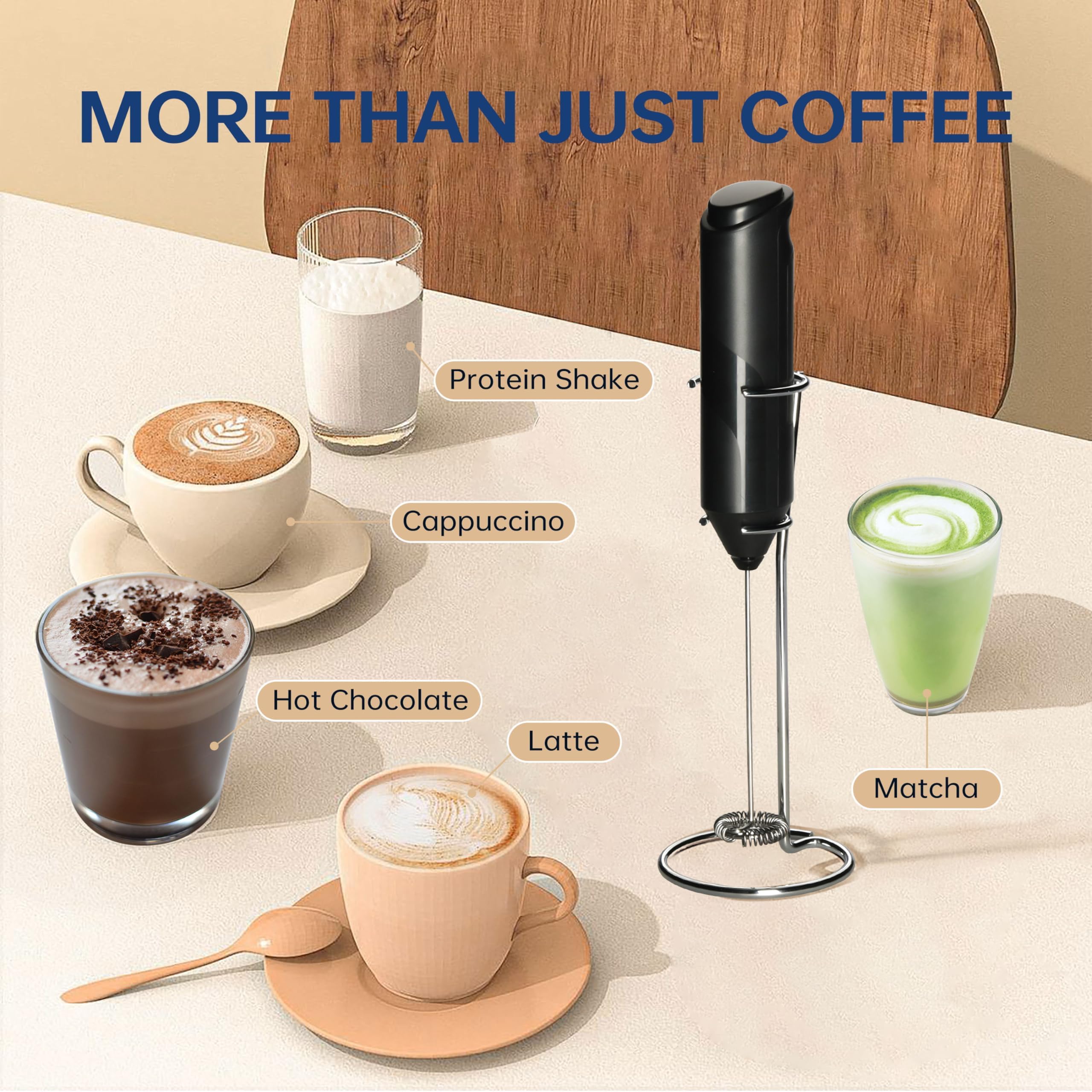 YSSOA Electric Milk Frother Handheld with Stainless Steel Stand Battery Operated Whisk Drink Mixer for Coffee, Frappe, Latte, Hot Chocolate, Matcha, Mini Hand Blender 2024 Version