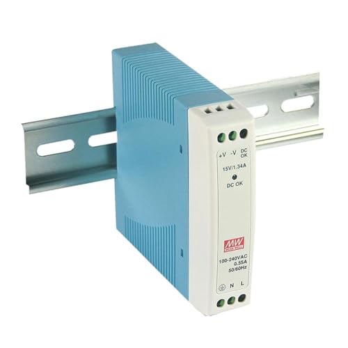 DynMach MDR-10-24 DIN Rail Mounted Power Supply - Input: 85-264VAC; Output: 12VDC, 0.42A, 10W; High Efficiency and Stability, Engineered for Small Scale Industrial Applications