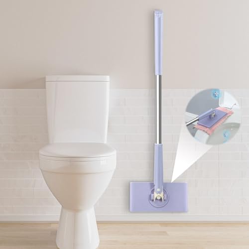 Automatic Cloth Changing Mini Mop, Hands-Free Mini Mop, 360°Rotating Head Portable Push-Pull Handle Design, Hands-Free Mini Mop Compatible with Face Towels, for Bathroom, Kitchen (Purple)