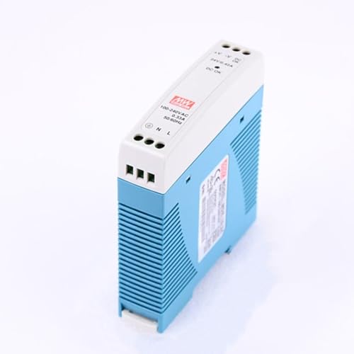 DynMach MDR-10-24 DIN Rail Mounted Power Supply - Input: 85-264VAC; Output: 12VDC, 0.42A, 10W; High Efficiency and Stability, Engineered for Small Scale Industrial Applications