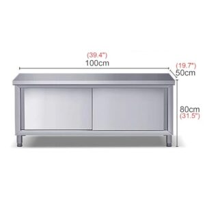 Commercial Stainless Steel Workbench Sturdy Kitchen Prep Table Sliding Door Workbench Storage Cabinet Casework Cabinet Countertop Chopping Table Large Space Metal Table