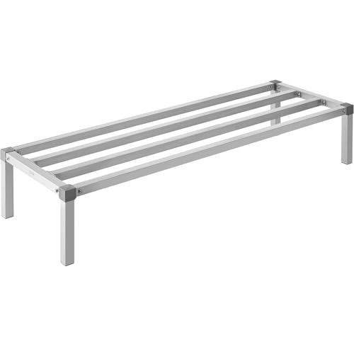 VEVOR Aluminum Dunnage Rack, 60” x 20” Commercial Food Floor Rack, 12” Off The Floor, 1000 lbs Capacity All-Welded Aluminum Storage Rack, for Storage in Restaurants, Kitchens, Garages and Vehicles