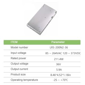 Safe & Protected FerroFab LRS-200N2-12 200W 36V 5.9A Industrial Power Supply - Built-in Protections, Prevents Equipment Damage, Ensures Reliable Operation, Ideal for Automation