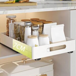 Yjcnelcr Extendable Drawer Easy to Install Sliding Storage Rack No Drilling Condiment Shelf Storage Shelves for Kitchen Cabinet