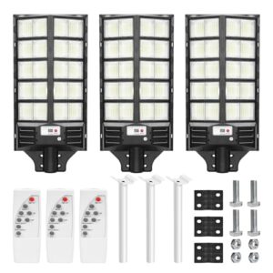 3 pack solar parking lot lights, waterproof solar street light with 1152 light beads, ip67 outdoor light with 240 degree coverage, motion sensor black