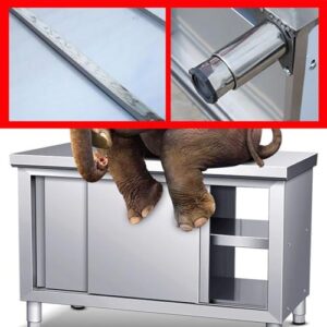 Commercial Stainless Steel Workbench Sturdy Kitchen Prep Table Sliding Door Workbench Storage Cabinet Casework Cabinet Countertop Chopping Table Large Space Metal Table