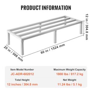 VEVOR Aluminum Dunnage Rack, 60” x 20” Commercial Food Floor Rack, 12” Off The Floor, 1800 lbs Capacity All-Welded Aluminum Storage Rack, for Storage in Restaurants, Kitchens, Garages and Vehicles