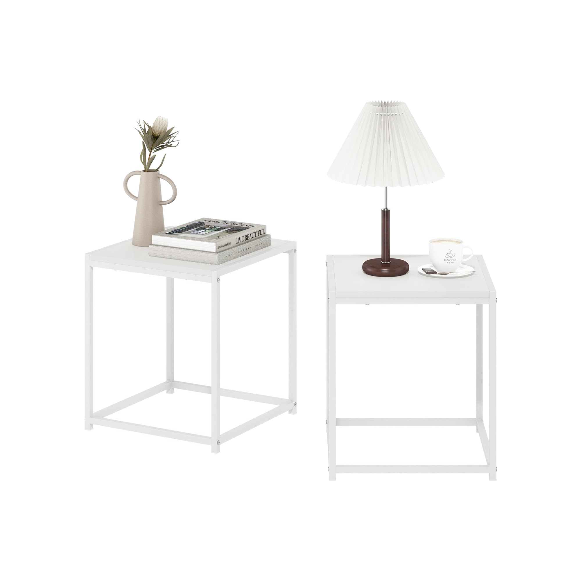 Furinno Camnus Modern Living End Table, Solid White/White, Set of 2