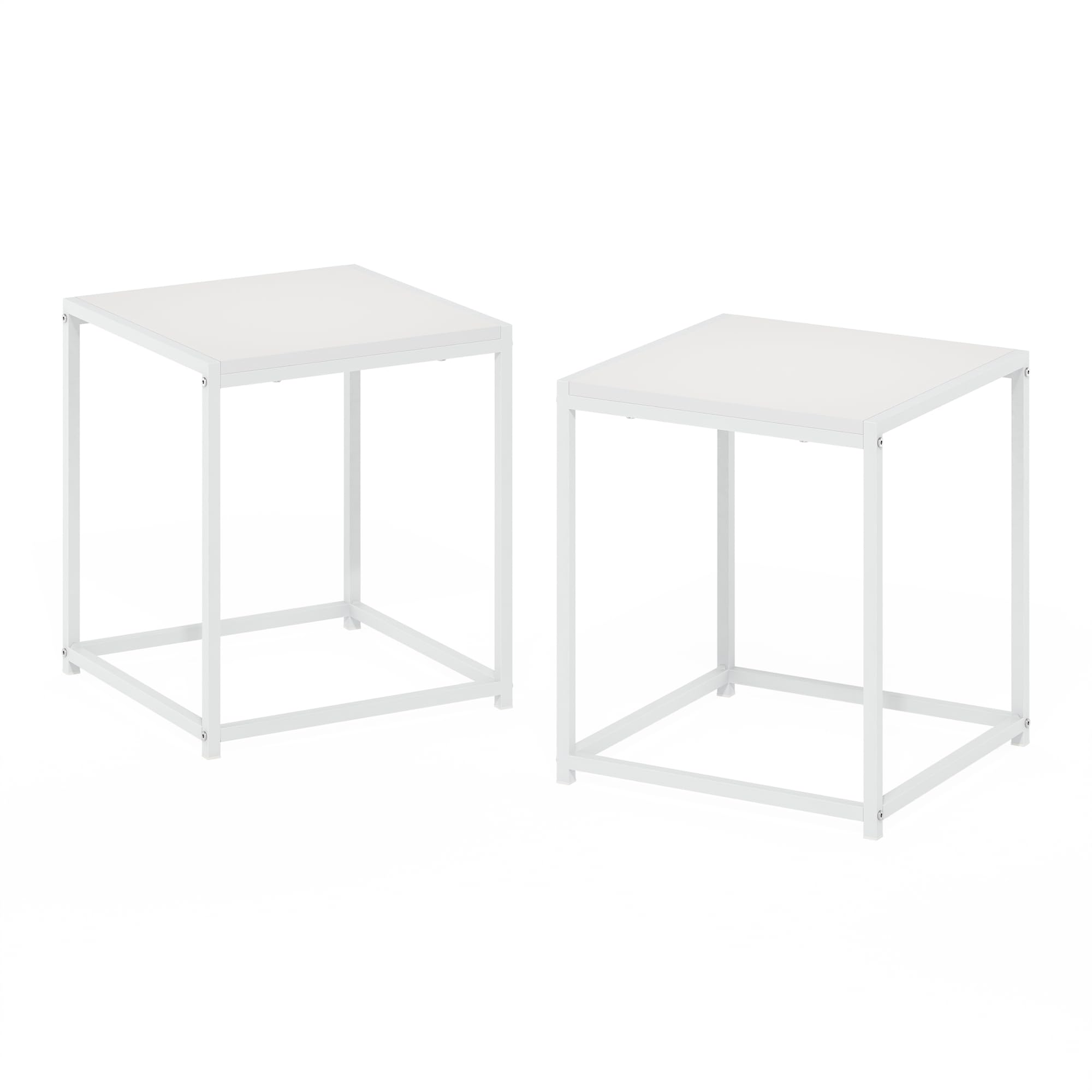 Furinno Camnus Modern Living End Table, Solid White/White, Set of 2