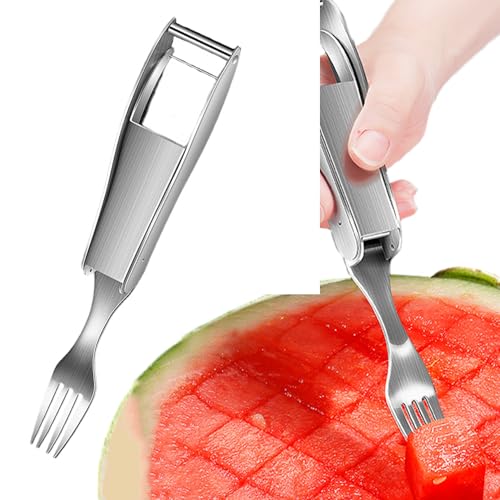 Watermelon Cutter Slicer Tool Watermelon Cutter Stainless Steel 2-in-1 Watermelon Slicer 8x1.2'' Portable Fruit Cutter for Mango Cantaloupe Camping Picnic